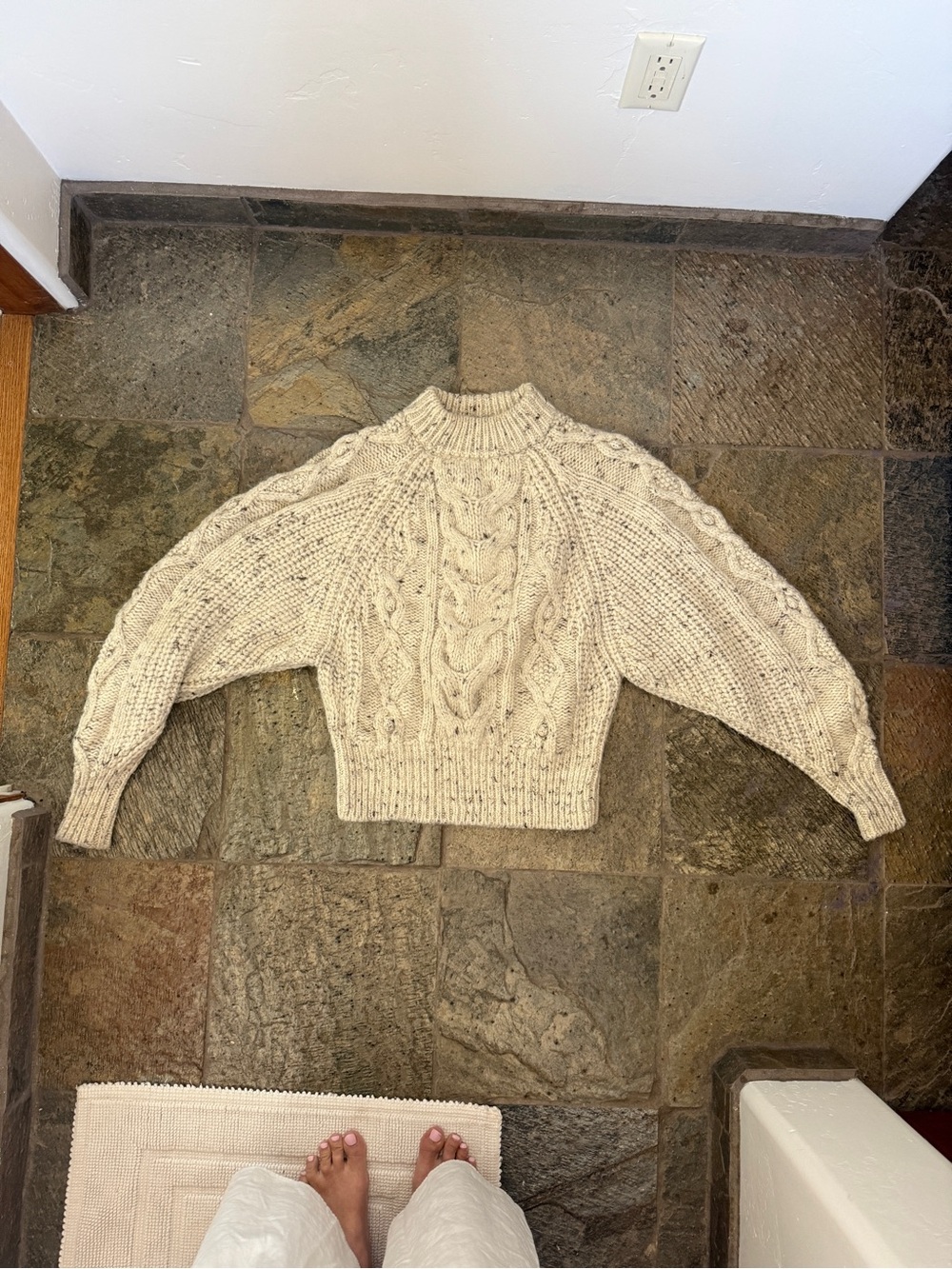 Isabel Marant Speckled Cream Cable-Knit Turtleneck Sweater